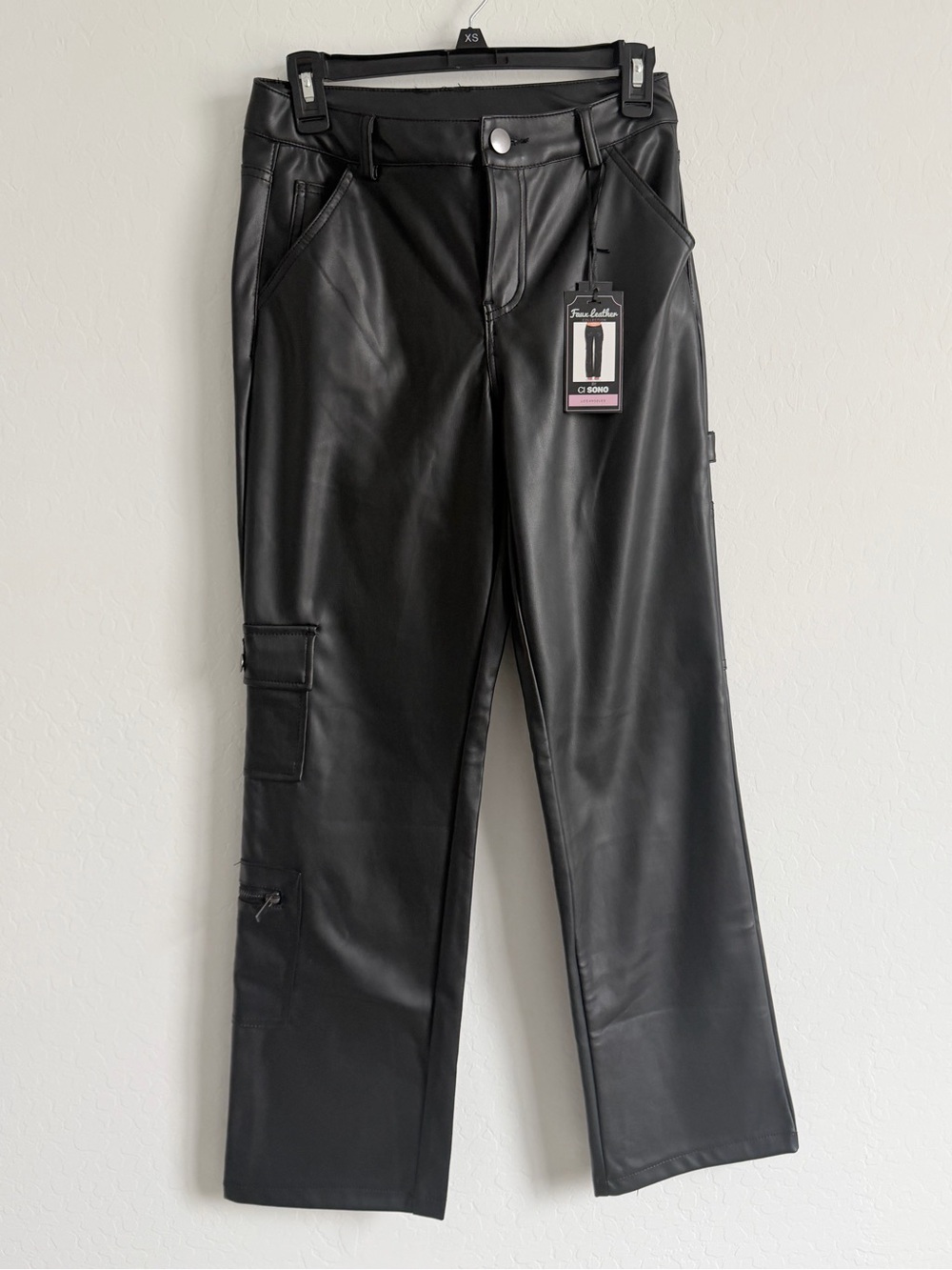 Faux Leather Black Cargo Pants - Unbranded